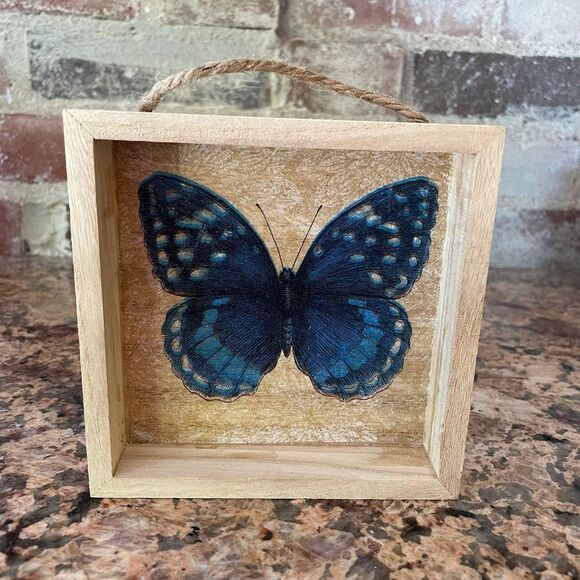 Blue Butterfly Square Shadow Box - Picture 1 of 2